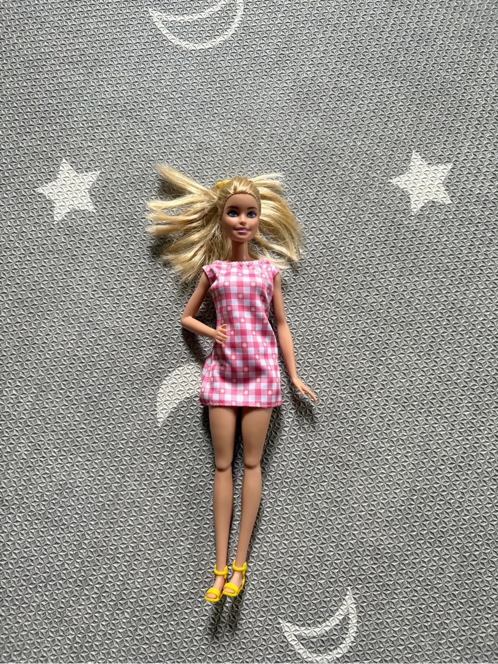 Barbie Pink Gingham Mini Dress with Yellow Sandals